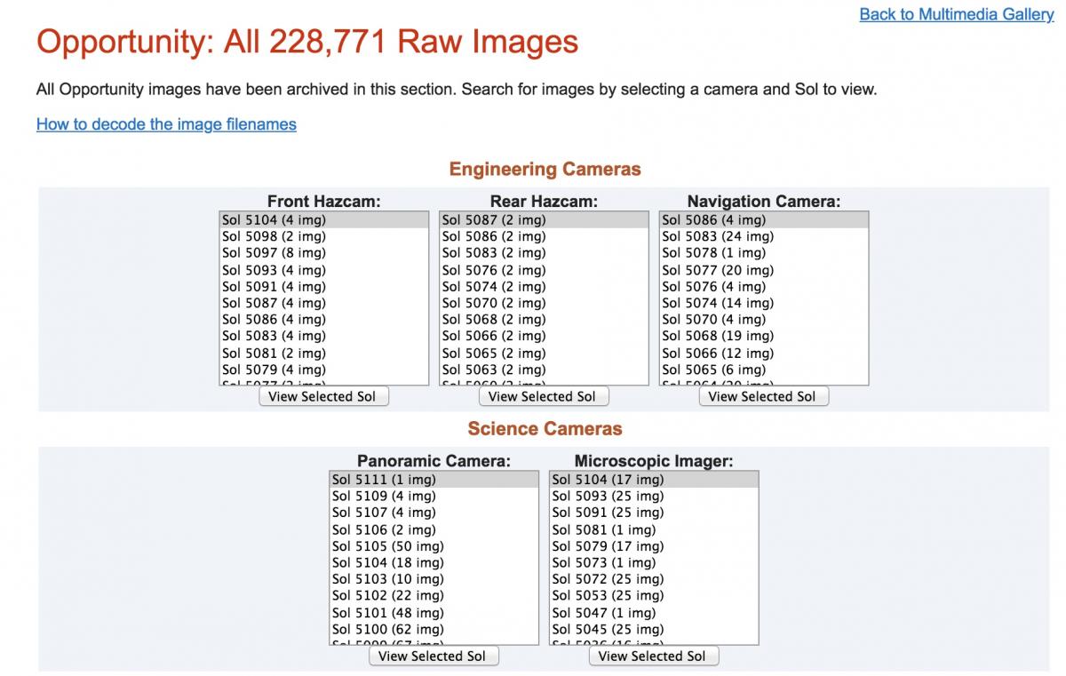 (4) Mars: access to raw data collected by Opportunity. (4) Mars: access to raw data collected by Opportunity.
