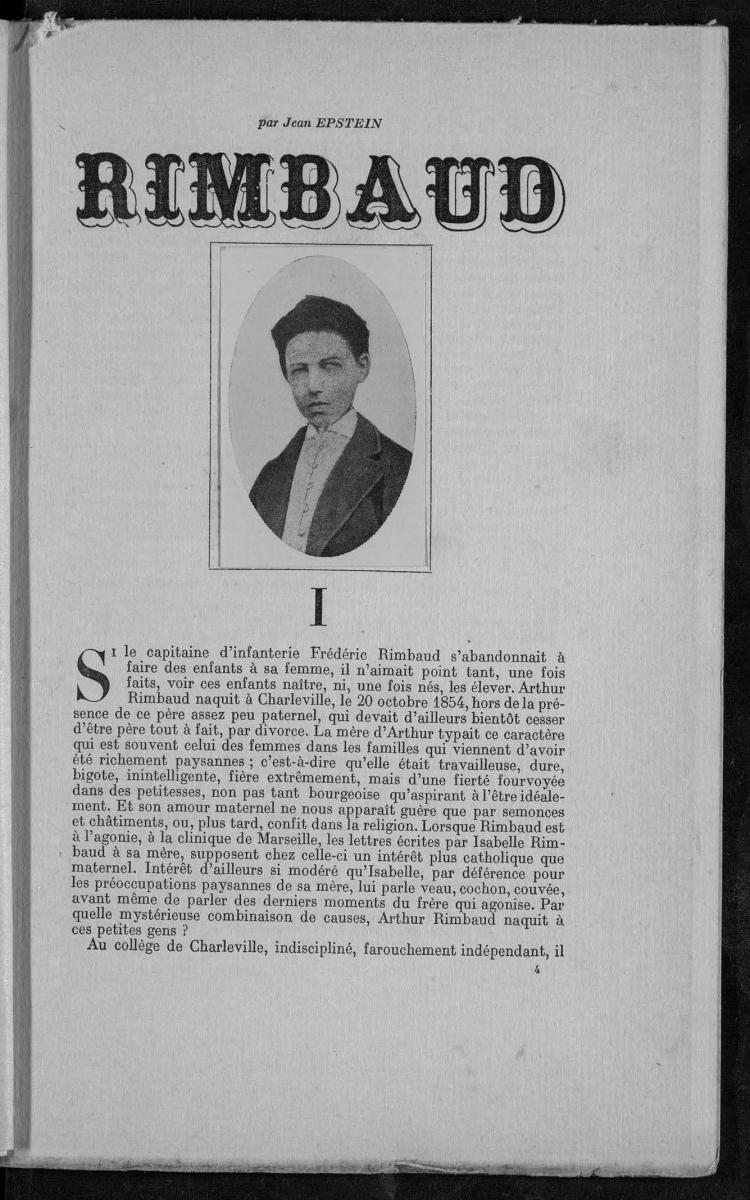 (11) Another text by Jean Epstein on Arthur Rimbaud, in L’Esprit nouveau 17, 1922 (11) Another text by Jean Epstein on Arthur Rimbaud, in L’Esprit nouveau 17, 1922