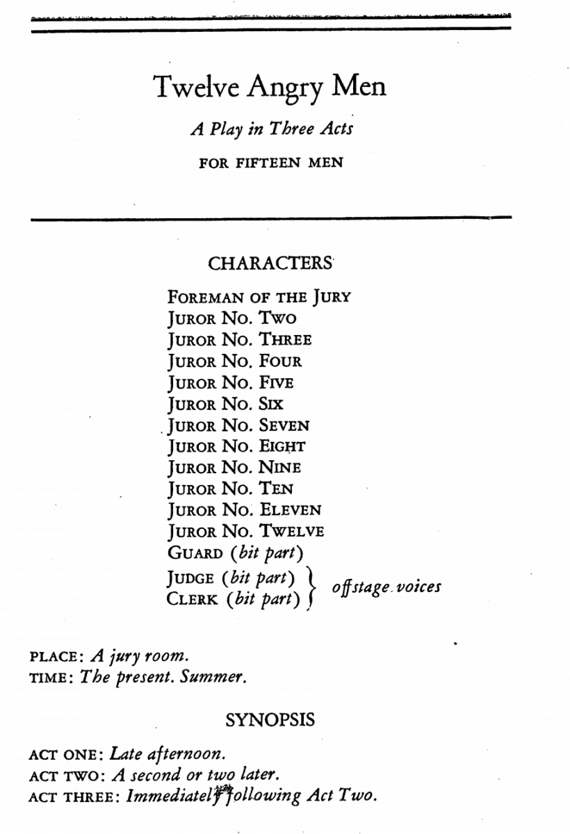 Reginald Rose "Twelve Angry Men" play from 1954 Reginald Rose "Twelve Angry Men" play from 1954