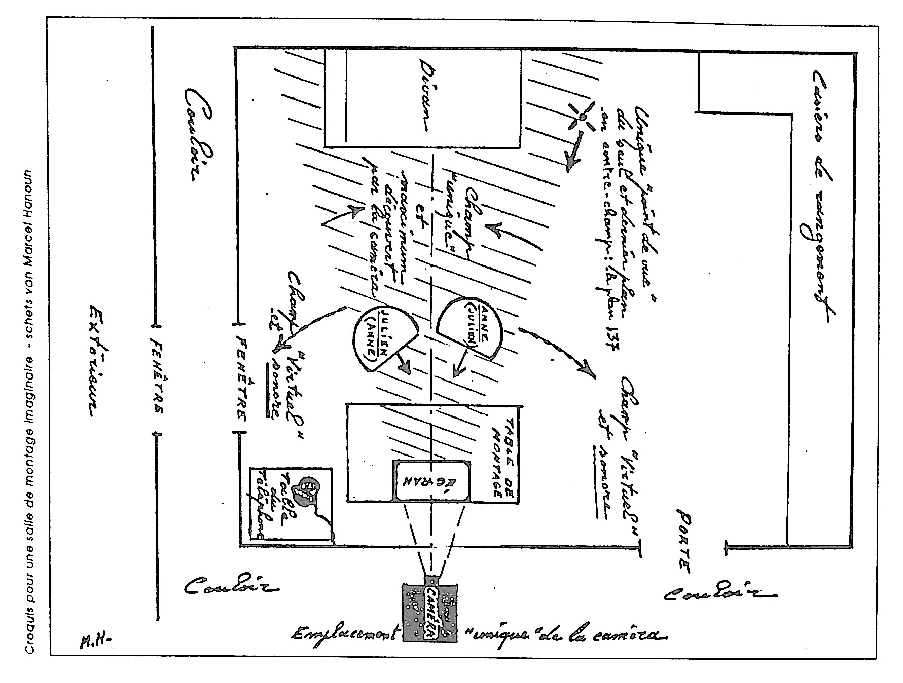 (2) Croquis pour une salle de montage imaginaire – schets van Marcel Hanoun
