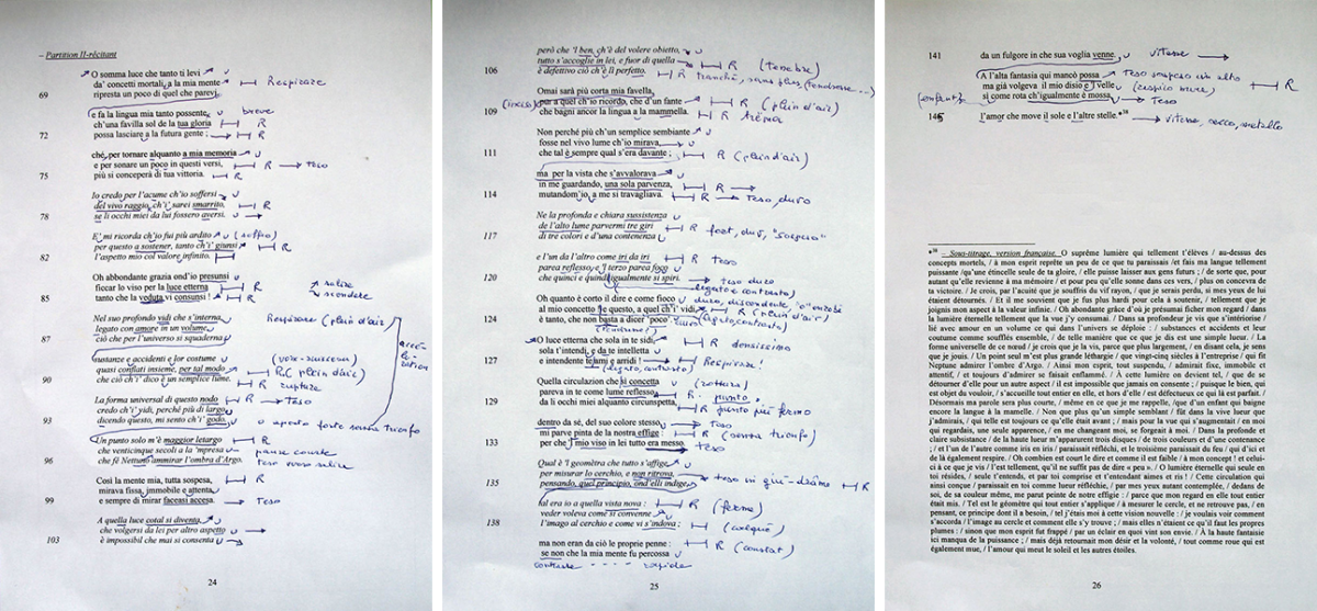 (5), (6) and (7) Giorgio Passerone, annotated script of O somma luce (© Giorgio Passerone, by permission). (5), (6) and (7) Giorgio Passerone, annotated script of O somma luce (© Giorgio Passerone, by permission).