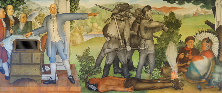 Het meest "controversiële" schilderij van de serie Life of Washington de Victor Arnautoff. Het meest "controversiële" schilderij van de serie Life of Washington de Victor Arnautoff.